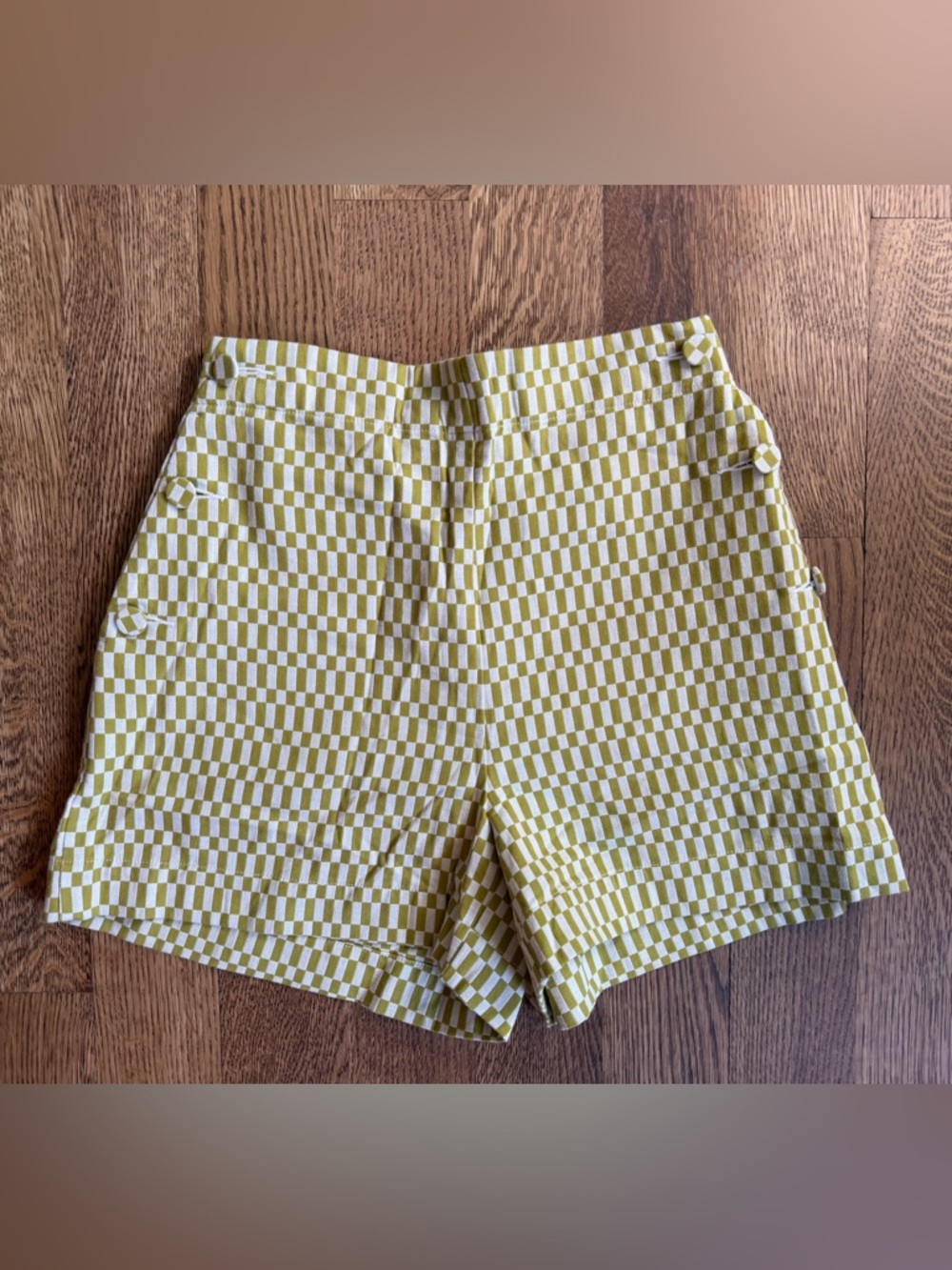 NWOT Madewell Cotton Pull-On Sailor Shorts - Green and White Jacquard Check - XS